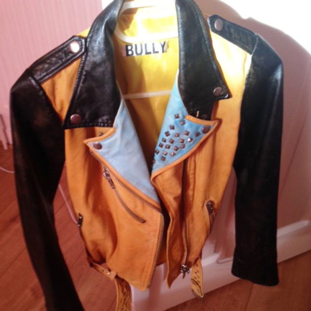 leather jacket biker distressed italian brand - Picture 7 of 10